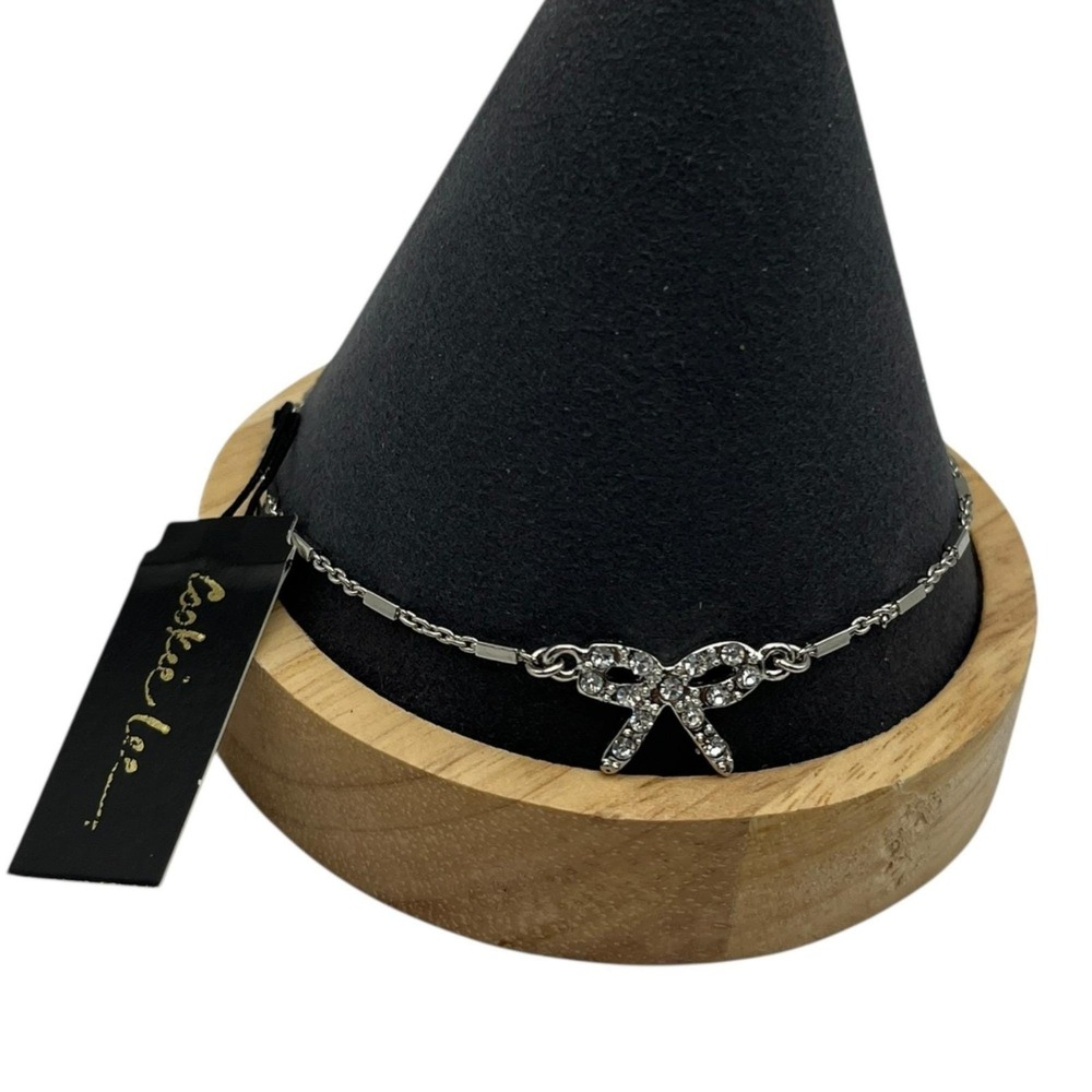 Cookie Lee Genuine Crystal Anklet Ribbon Adjustable Silver Tone New Coquette